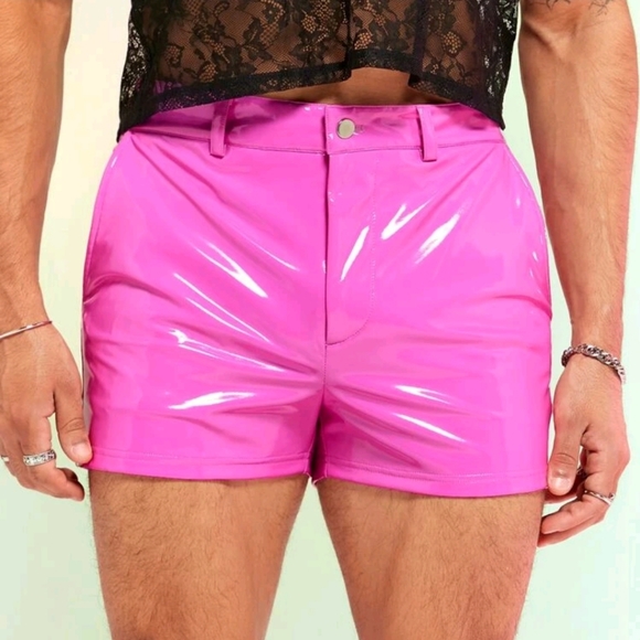 SHEIN hot pink latex look booty short shiny barbie kenergy vibe Medium NWT - Picture 2 of 14